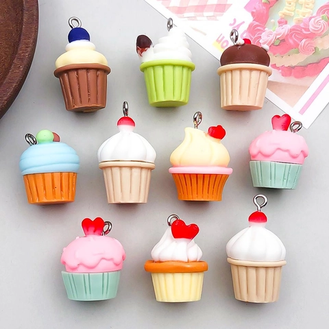 Mixed Resin Cupcake Charms Miniature Food Pendants With Metal Loop For DIY Necklace Bracelet Jewelry Making Accessories