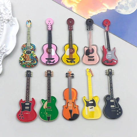 Acrylic Musical Instrument Guitar Violin Pendants Double Sided Printed Charms For DIY Jewelry Making Necklace Accessory