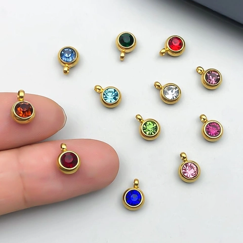 Stainless Steel Star Birthstone Round Pendants For DIY Jewelry Making Gold Plated Rhinestone Charms For Bracelet Necklace Women