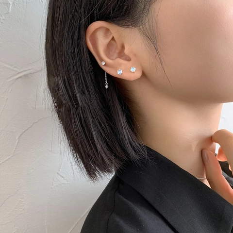 Screw Back 925 Sterling Silver Post Moonstone Stud Earrings Simple Delicate Iridescent Luster Round Tiny Earrings For Women