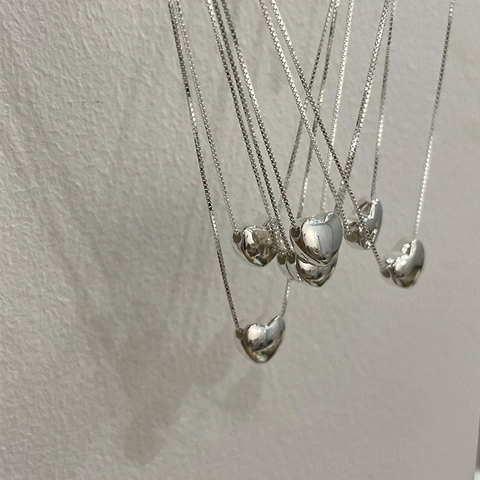 Collier Pendentif Cœur Plaqué Argent Minimaliste pour Femme Chaîne Boîte Élégante Ras du Cou Cœur Bijoux de Mode