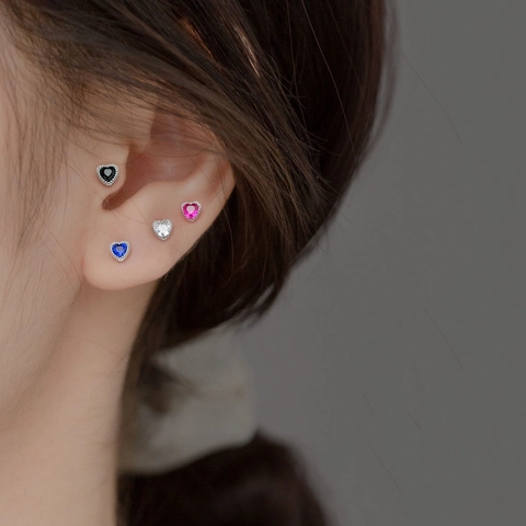 Pendientes de Botón de Plata de Ley 925 Zirconia Corazón Con Cierre de Rosca Poste de Plata 925 Joyería para Mujer