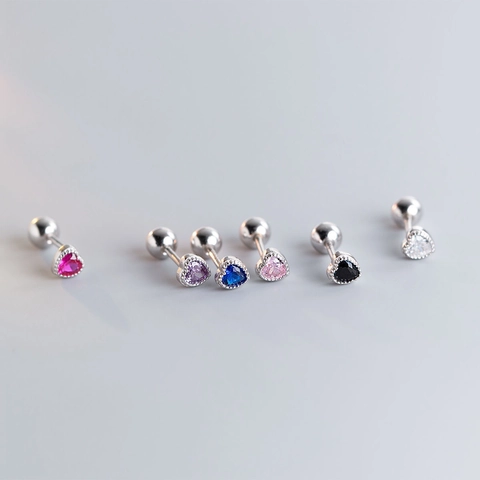 Pendientes de Botón de Plata de Ley 925 Zirconia Corazón Con Cierre de Rosca Poste de Plata 925 Joyería para Mujer