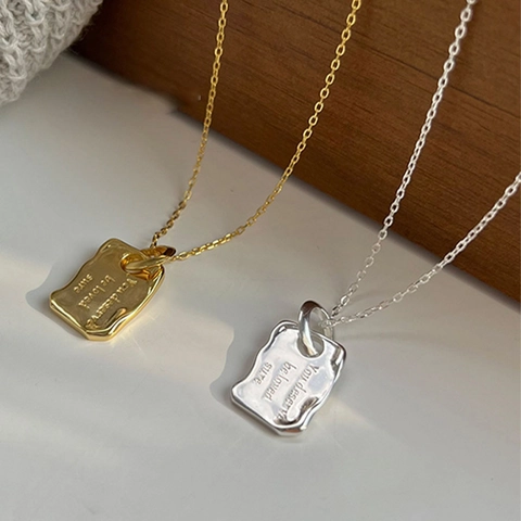 925 Sterlingsilber Versilberte Liebesbrief Gravur Unregelmäßiges Rechteck Anhänger Halskette Inspirierender Schmuck Für Damen
