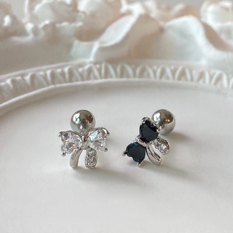 Eleganti Orecchini a Lobo con Fiocco in Rame Placcato Nero Bianco Strass Chiusura a Sfera Filettata Gioielli alla Moda per Donna Regalo