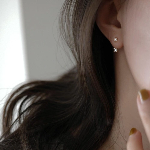 Pendientes de Botón de Cobre con Circonia Minimalistas Con Poste de Plata de Ley 925 Uso de Dos Maneras Joyería para Mujer