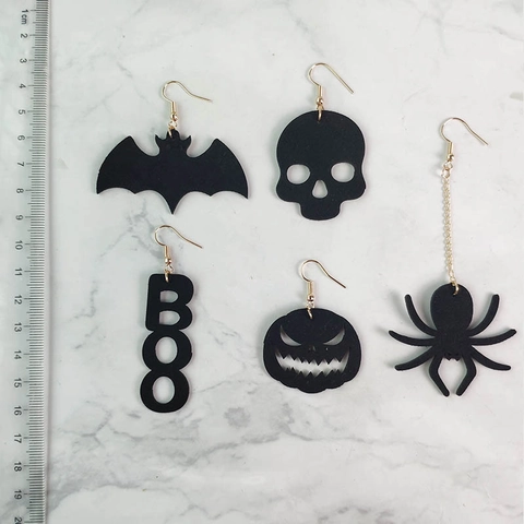 Halloween Thema Kunstleer Holle Schedel Vleermuis Pompoen Spin Boo Letter Oorbellen Voor Vrouwen Gothiek Punk Feest Sieraden