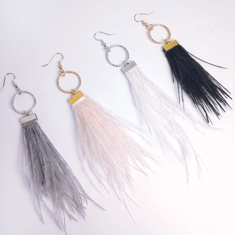 Bohemian Feather Tassel Drop Earrings For Women Vintage Alloy Rhinestone Round Pendant Long Dangle Earrings Ethnic Jewelry