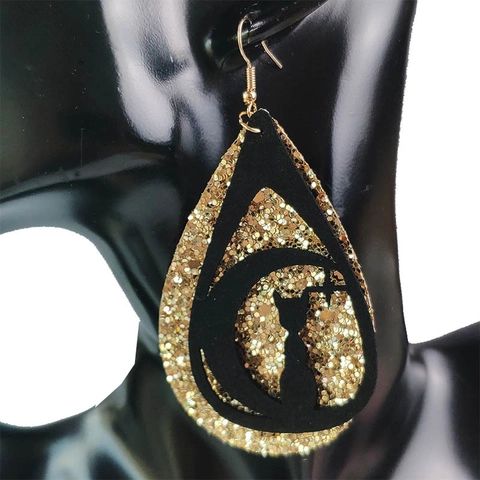 Pendientes de Gota de Cuero Artificial de Halloween para Mujer Sombrero de Bruja Murciélago Telaraña Gato Luna Calado Brillo Joyas