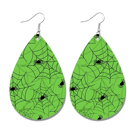 Halloween Teardrop Faux Leather Earrings Spider Web Pumpkin Bat Cat Pattern Dangle Earrings Women Party Holiday Jewelry