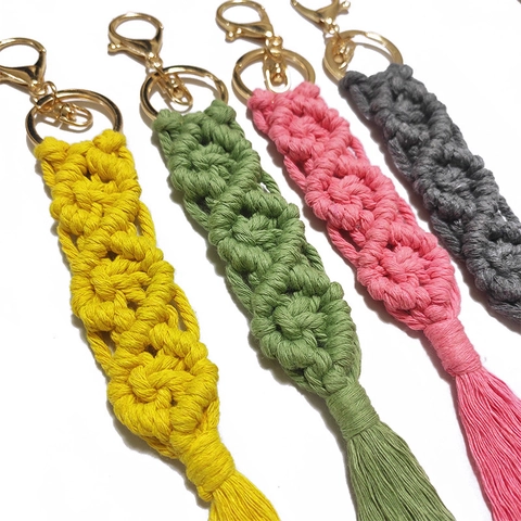 Portachiavi Macramè Intrecciato a Mano Bohemien Con Nappa Corda di Cotone Ciondolo per Borsa Stile Etnico Per Vacanze Donna