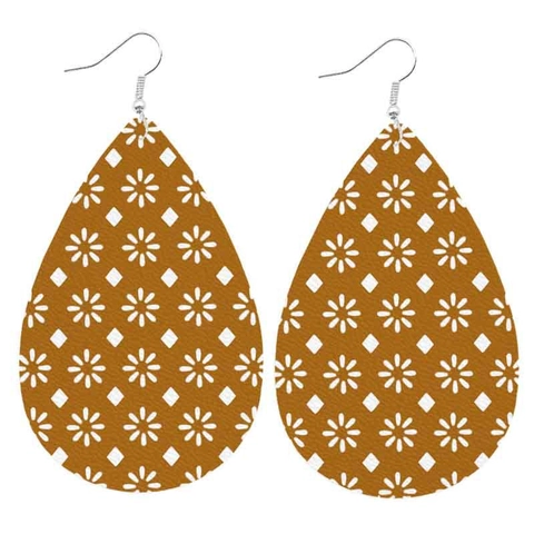 Orecchini Pendenti a Goccia in Ecopelle Boho per Donna Etnico Stampato Albero di Natale Fiocco di Neve Foglia di Palma