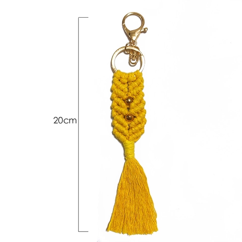 Handgefertigter Makramee Quaste Schlüsselanhänger Mit Goldperlen Boho Gewebte Baumwollschnur Tasche Anhänger Für Damen