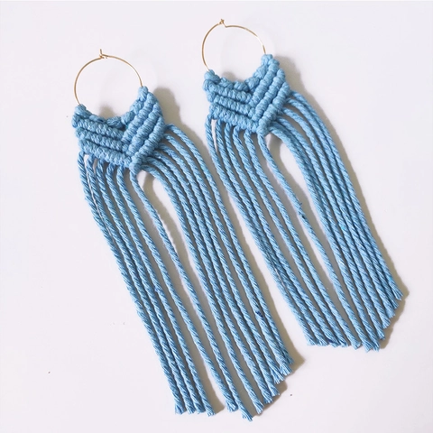 Bohemian Handmade Macrame Tassel Drop Earrings For Women Cotton Rope Woven Geometric Fringe Ethnic Dangle Jewelry Gift
