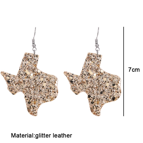 Texas State Map Glitter Leather Drop Earrings Personalized Alloy Hook Earrings Shiny Lightweight Jewelry For Women Party