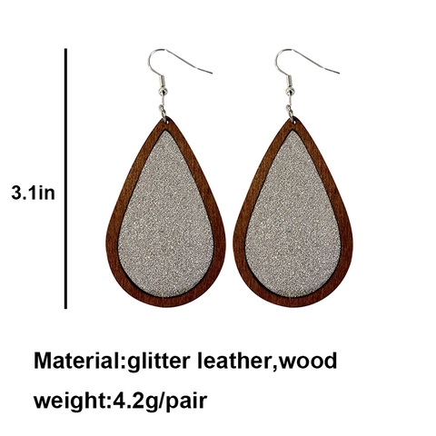 Boheems Houten Druppel Oorbellen Glitter Leer Splitsen Haak Oorbellen Retro Mode Sieraden Voor Vrouwen