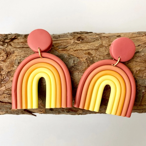 Handmade Polymer Clay Rainbow Dangle Earrings For Women Bohemian Geometric U Shape Clay Jewelry Statement Earrings