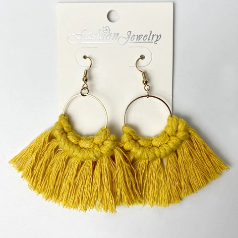 Bohemian Hand Woven Cotton Thread Tassel Drop Earrings For Women Ethnic Style Gold Round Hoop Vacation Jewelry Earrings
