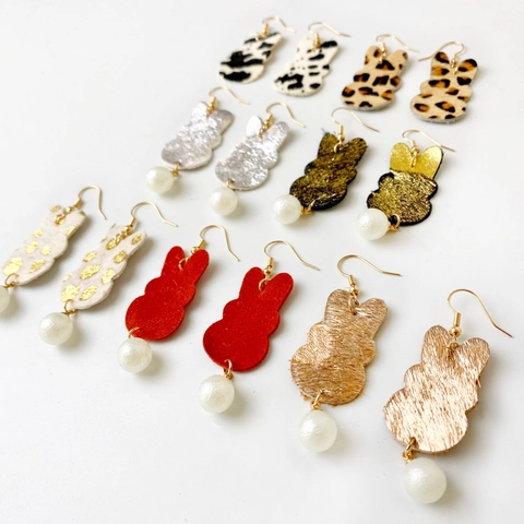Pasen Konijn Echt Leer Hangende Oorbellen Met Kunstparel Luipaard Koe Print Konijn Oorbellen Voor Vrouwen Vakantie Feest Sieraden