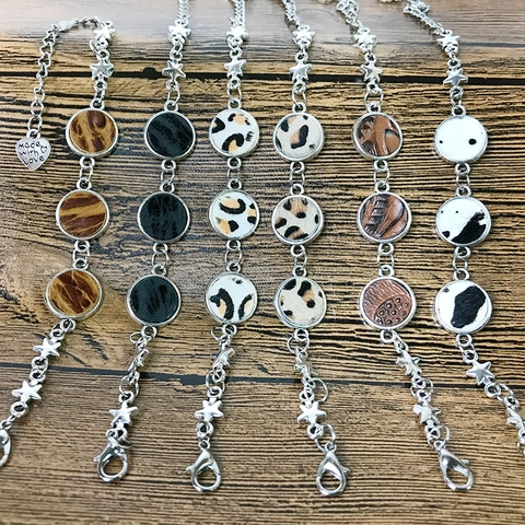 Vintage Bohemian Animal Print Leather Alloy Bracelet For Women Star Heart Charms Leopard Cow Zebra Snake Printed Jewelry