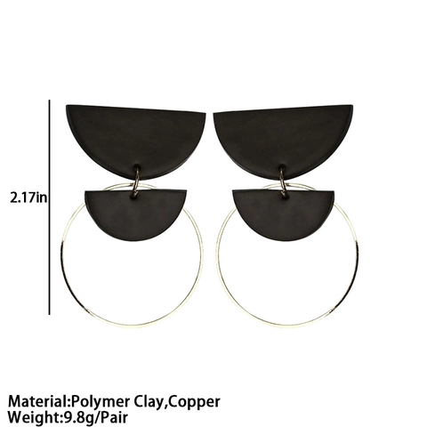 Handmade Geometric Polymer Clay Drop Earrings For Women Minimalist Half Moon Alloy Circle Dangle Earrings Fashion Jewelry
