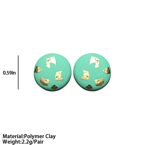 Handmade Polymer Clay Gold Foil Round Stud Earrings Minimalist Geometric Button Earrings For Women Fashion Jewelry
