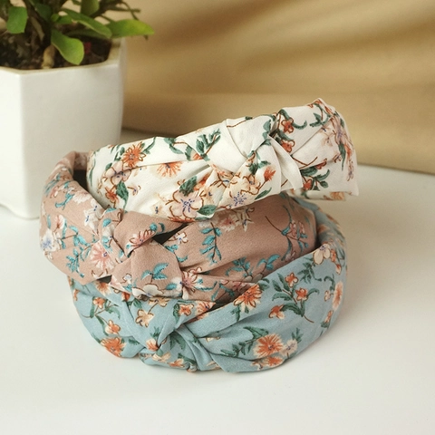 Vintage Floral Twist Knot Headband For Women Girls Sweet Chiffon Fabric Wide Hair Band Pastoral Style Hair Accessories