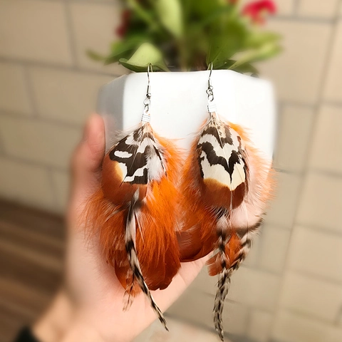 Bohemian Natural Feather Drop Earrings Vintage Ethnic Alloy Fringe Long Tassel Dangle Earrings For Women Travel Party
