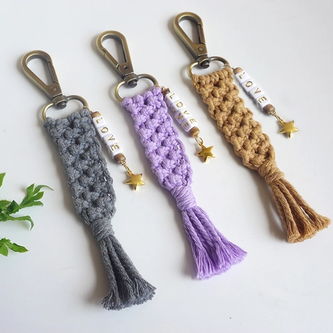 Handmade Macrame Keychain Tassel Love Letter Beads Star Pendant Bohemian Bag Charm For Women Girls Gift Woven Accessory