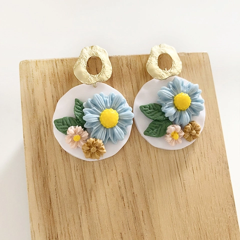 Handmade Polymer Clay Flower Drop Earrings For Women Vintage Bohemian Daisy Floral 3D Polymer Clay Alloy Dangle Earrings