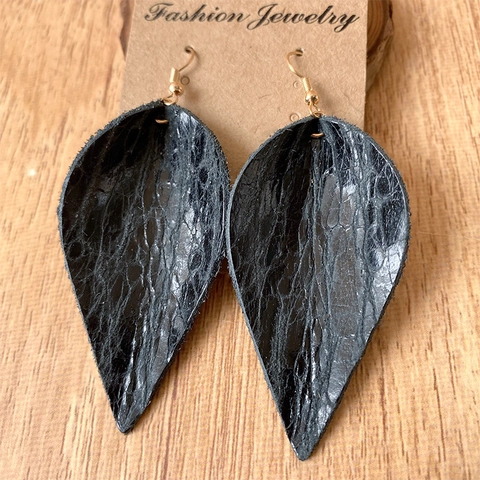 Vintage Blattförmige Ohrhänger Aus Echtem Leder Für Damen Bohemian Leoparden Schlangenmuster Floral Geprägt Mode Schmuck
