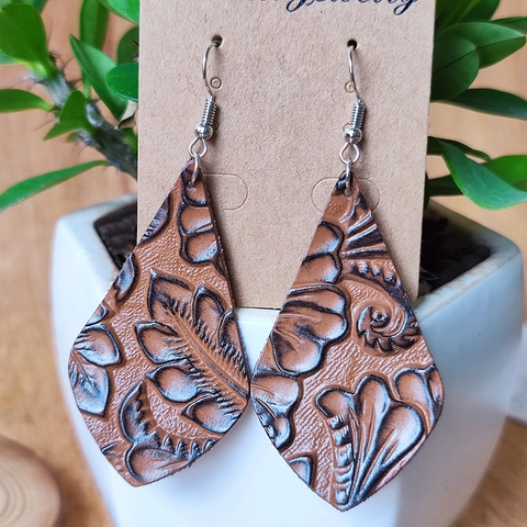 Boucles d'Oreilles Vintage en Cuir Véritable en Forme de Larme pour Femmes Bohème Gaufré Imprimé Animal Bijoux de Mode