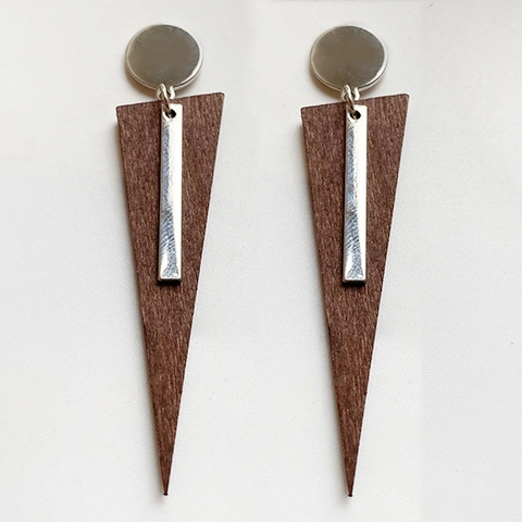 Minimalist Wood and Copper Geometric Drop Earrings For Women Bohemian Vintage Hammered Metal Long Statement Earrings Jewelry