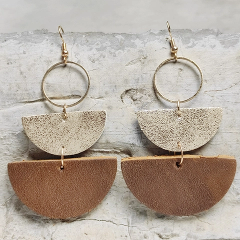 Bohemian Geometric Semi-circle Leather Drop Earrings Genuine Leather PU Copper Gold Silver Glitter Fashion Jewelry For Women