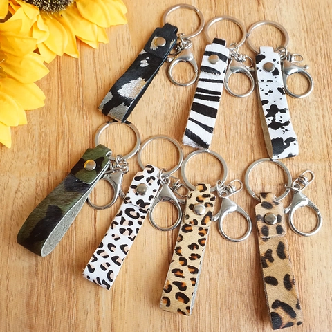 Portachiavi in Vera Pelle a Pelo di Pony Stampa Animalier Ciondolo per Borsa Leopardo Zebra Mucca Fantasia Anello Chiavi