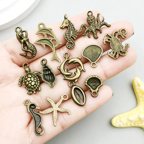Antique Bronze Marine Life Charms Zinc Alloy Sea Star Mermaid Dolphin Pendants For DIY Jewelry Making Necklace Bracelet Accessory