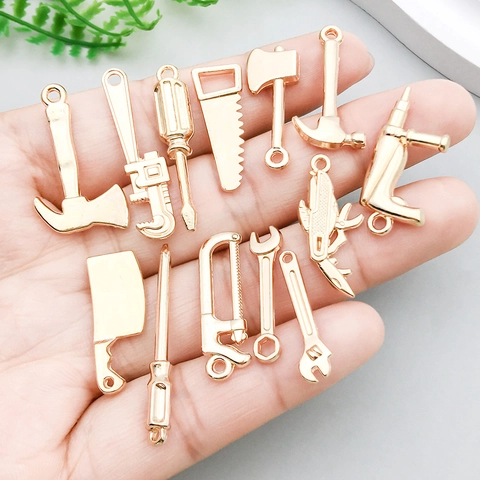 Alloy Gold Mini Tool Pendants Set DIY Jewelry Making Charms For Necklace Bracelet Hammer Wrench Saw Screwdriver Pliers Shape Accessories