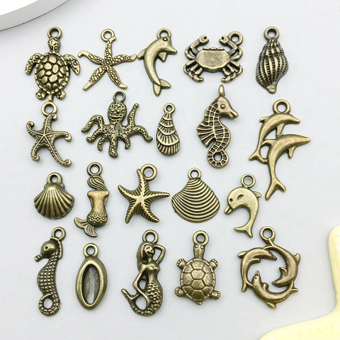 Antique Bronze Marine Life Charms Zinc Alloy Sea Star Mermaid Dolphin Pendants For DIY Jewelry Making Necklace Bracelet Accessory