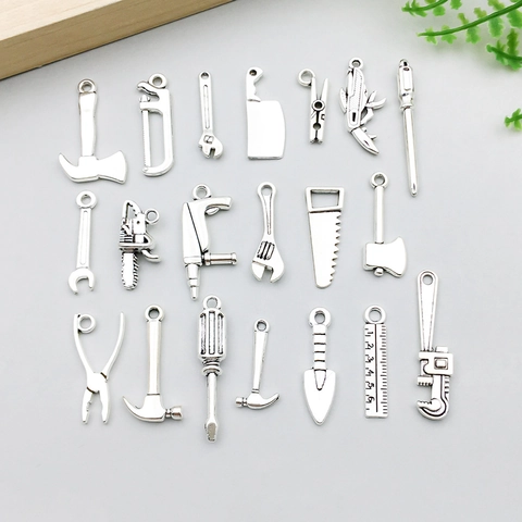 Breloques en Alliage d'Argent Antique Forme d'Outils pour DIY Collier Bracelet Mini Marteau Clé Scie Accessoires de Bijoux