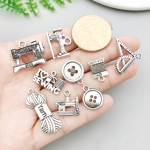 Antique Silver Zinc Alloy Sewing Machine Series Pendants For DIY Jewelry Making Vintage Craft Charms Accessory Collection