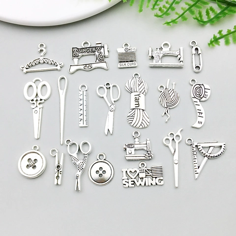 Antique Silver Zinc Alloy Sewing Machine Series Pendants For DIY Jewelry Making Vintage Craft Charms Accessory Collection