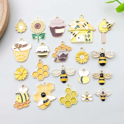 Bee Honey Series Zinc Alloy Enamel Pendants Charms Sunflower Little Daisy Honeycomb Jewelry Making DIY Accessories Jewelry Accessories