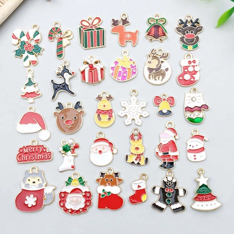 Kerst Emaille Legering Hangers Kerstman Rendier Sneeuwpop Bel Sneeuwvlok Charms Voor DIY Ketting Armband Sieraden Maken Accessoires