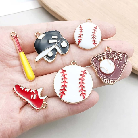 Baseball Sports Theme Zinc Alloy Drip Oil Pendants Charms Baseball Bat Glove Cap Shoe DIY Jewelry Making Accessories