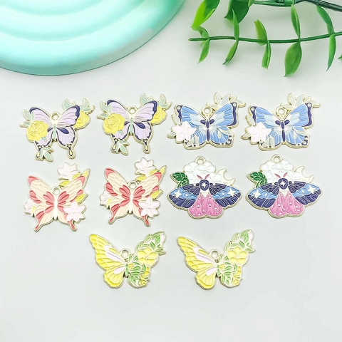 Bunte Emaille Schmetterling Blumen Anhänger Zinklegierung Insekten Charms Für DIY Halskette Armband Schmuckherstellung Zubehör