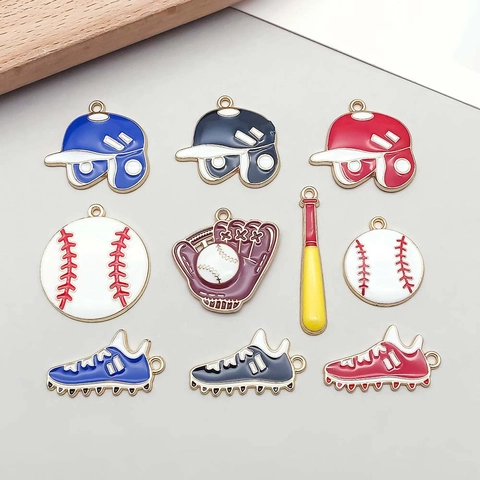Baseball Sports Theme Zinc Alloy Drip Oil Pendants Charms Baseball Bat Glove Cap Shoe DIY Jewelry Making Accessories