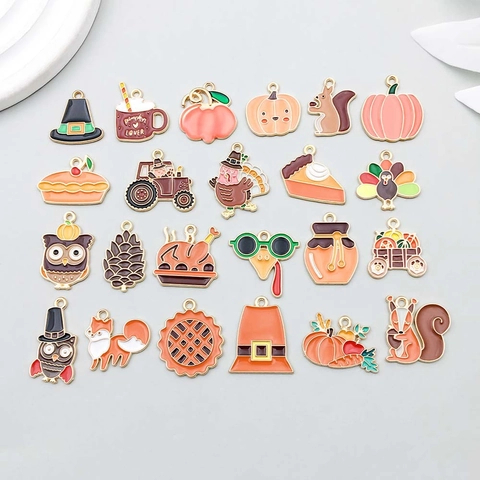 Thanksgiving Theme Enamel Alloy Pendants Cartoon Pumpkin Turkey Squirrel Owl Charms For DIY Necklace Bracelet Jewelry Making
