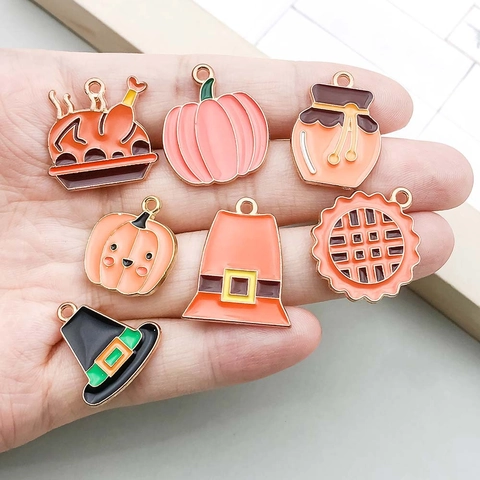 Thanksgiving Autumn Enamel Charms Pendants Mixed Zinc Alloy Turkey Pumpkin Maple Leaf For DIY Jewelry Making Findings