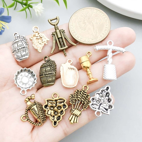 Zinc Alloy Wine Theme Charms Mixed Wine Bottle Cup Grapes Opener Pendants For DIY Jewelry Making Necklace Bracelet Accessory