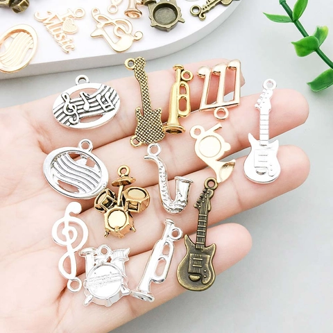 Juego de Dijes de Aleación con Tema Musical Vintage Notas Musicales Guitarra Instrumentos Colgantes para Creación de Joyas DIY Collar Pulsera